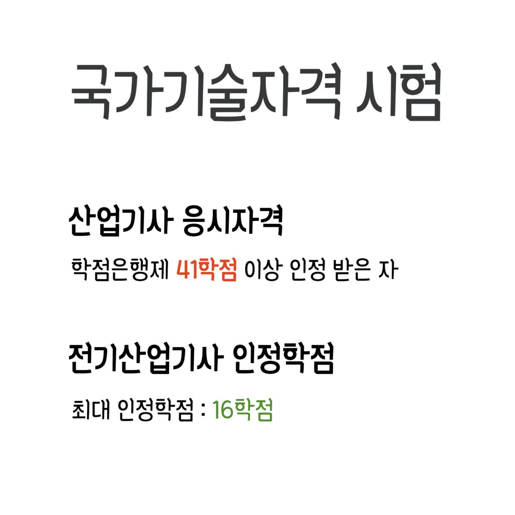 학점은행제 전기공학 중 전기산업기사 응시자격 및 인정 학점